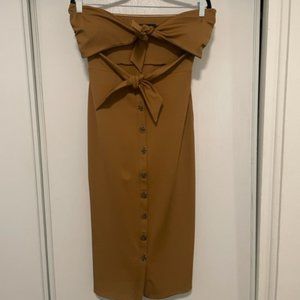 House of Harlow x Revolve Colette Strapless Tie Front Cutout Dress in Toffee